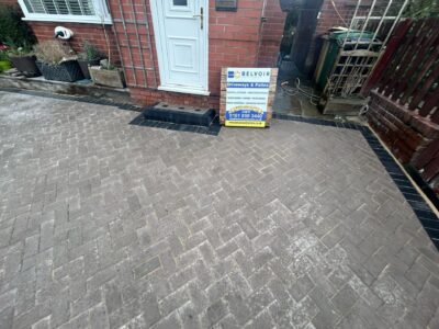 Herringbone block paved driveway nearing completion