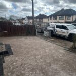 Block paved driveway and steps under construction