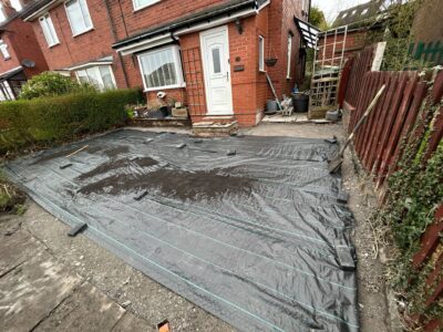 Weed membrane laid for a new block paved driveway